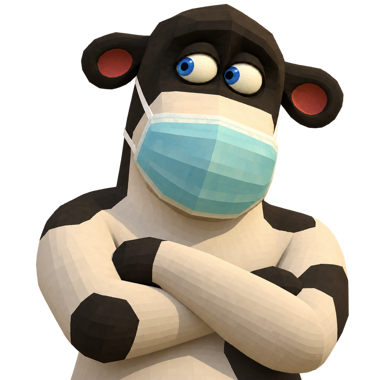 The black and white cow with her arms crossed, eyes darting sideways
